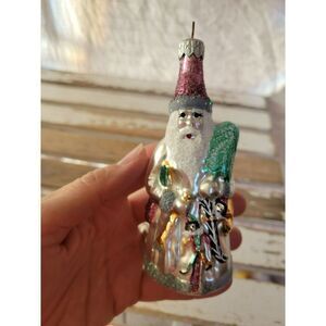 white glass Santa marionette puppeteer tree ornament Xmas